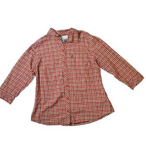 Columbia Womens Red Green Gingham Plaid Cotton Button Down Shirt AL7075 Large